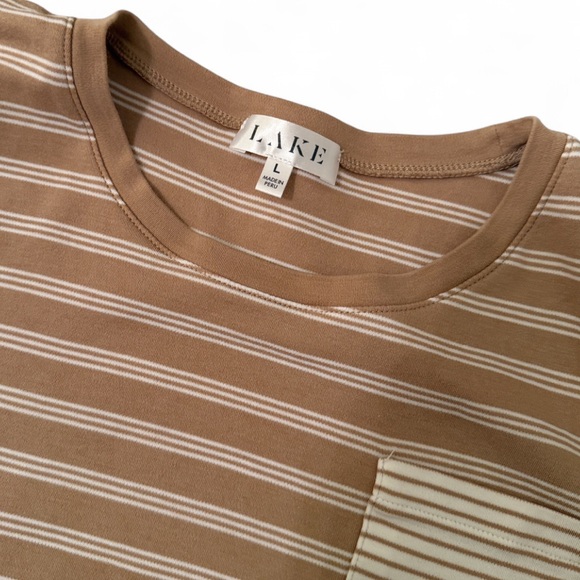 LAKE Pima Crew Wide Leg Pajama Set Sandstone Mixed Stripe - Picture 11 of 15